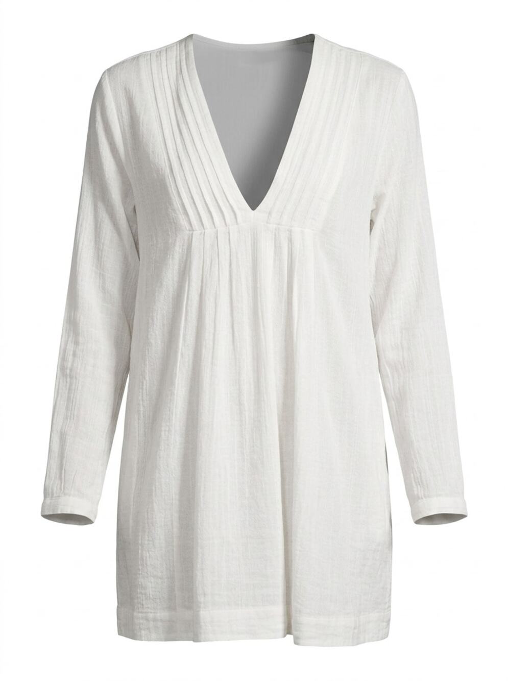 Free People White Pleated V-Neck Lightweight Tunic Women Size L